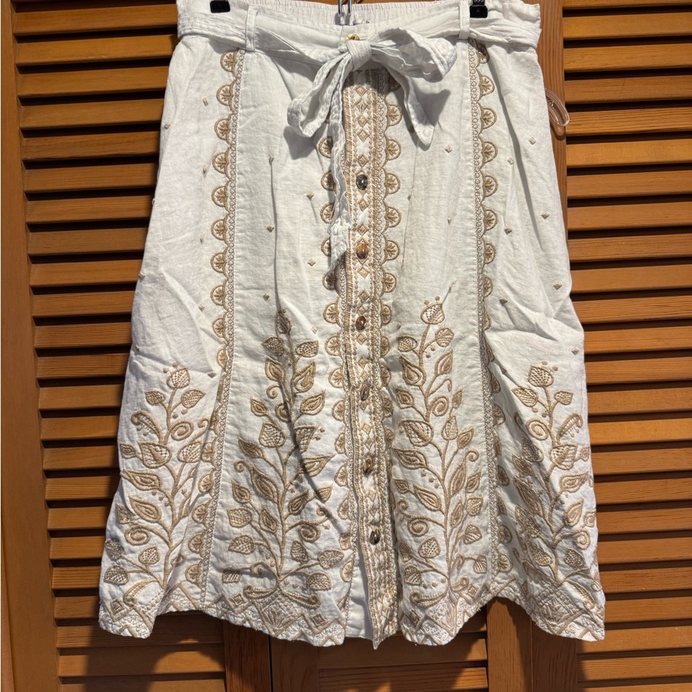 Johnny Was Los Angeles, Tasya Skirt, S, Linen Embroidered skirt